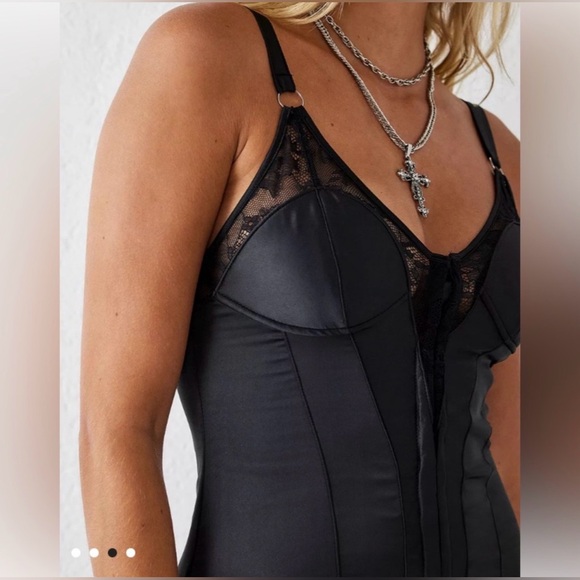 Urban Outfitters Black Satin Lace Corset Slip Dress size Large - Picture 3 of 8